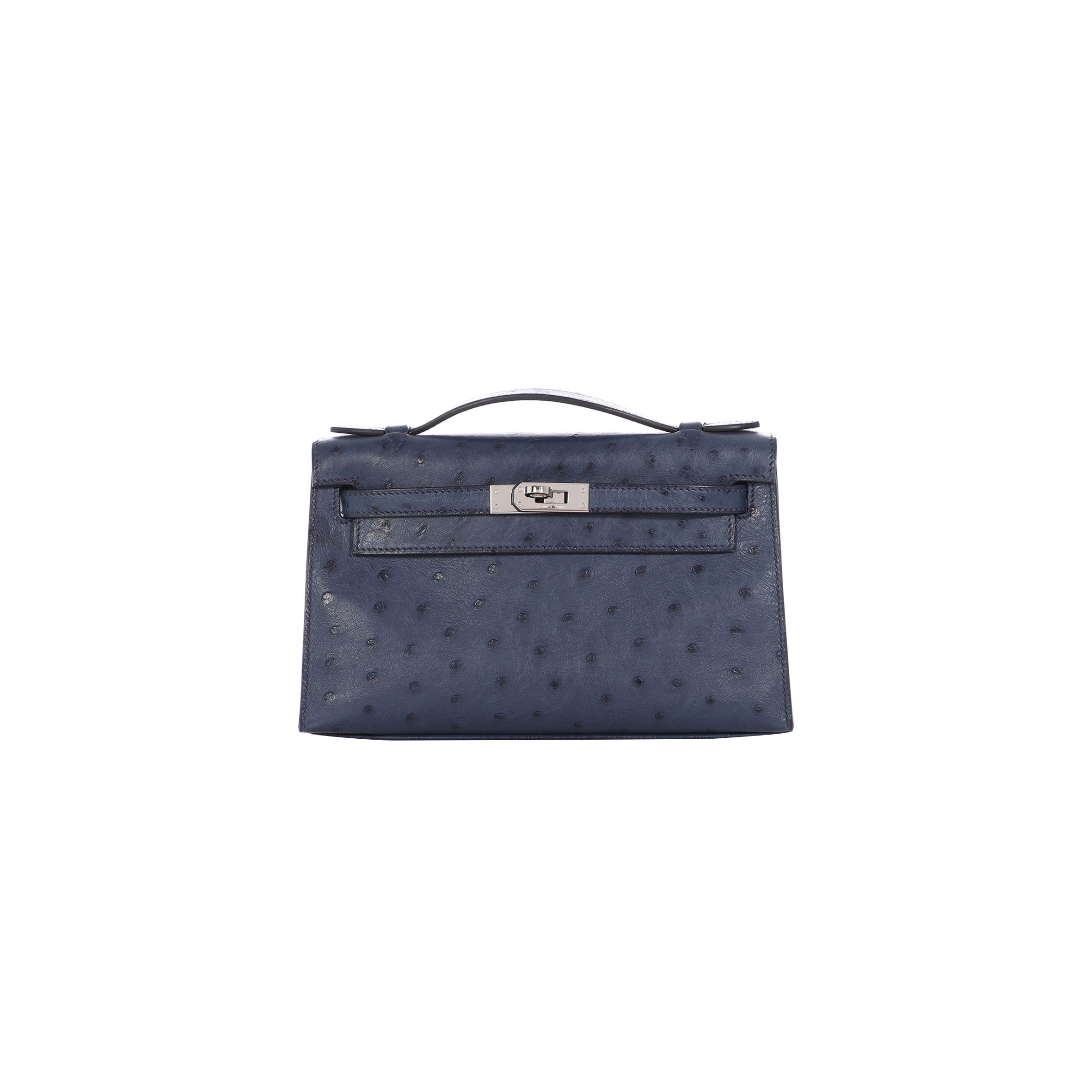 HERMÈS MASTER  BLEU DE MALTE OSTRICH KELLY POCHETTE (22*14*7cm)